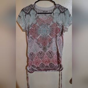 Wrangler Womens Y2K Bling Colorful Rhinestone Boho Style Sinched Top Size M